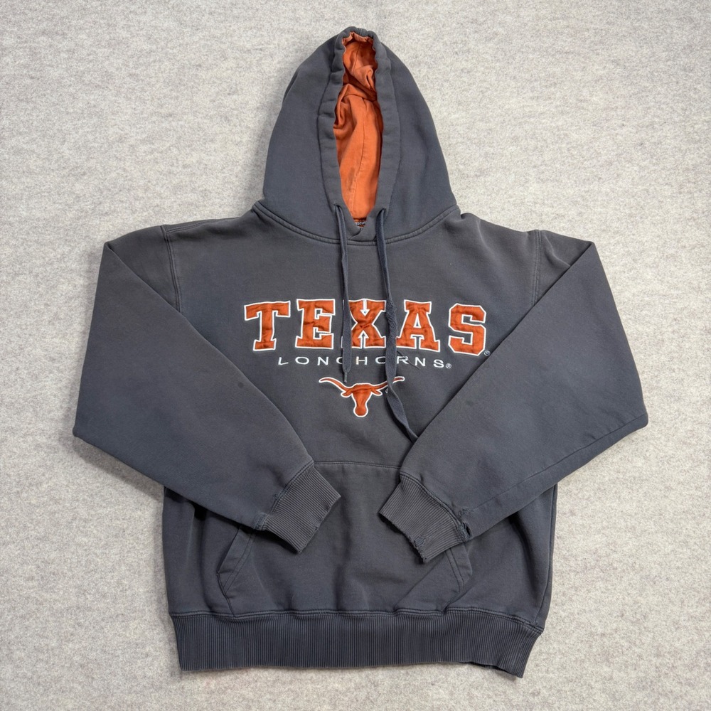 Colosseum Texas Longhorns Hoodie Gray Burnt Orange Embroidered Distressed Small